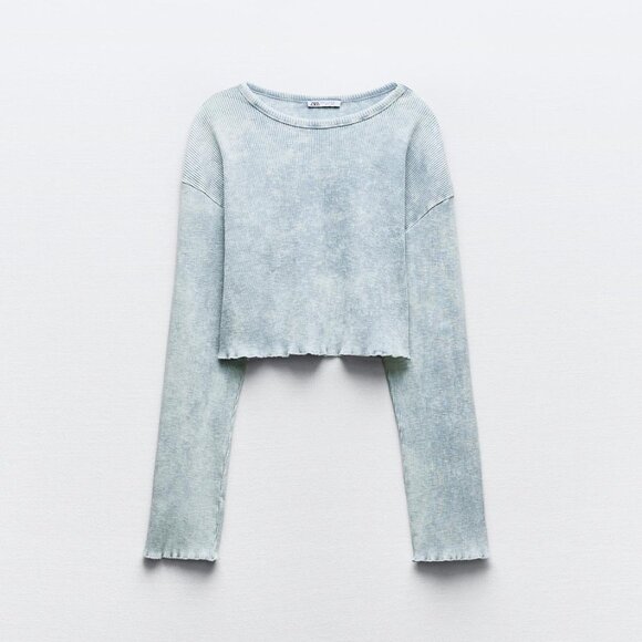 WASHED EFFECT RIBBED T-SHIRT + MINI SKIRT SET - Picture 3 of 5